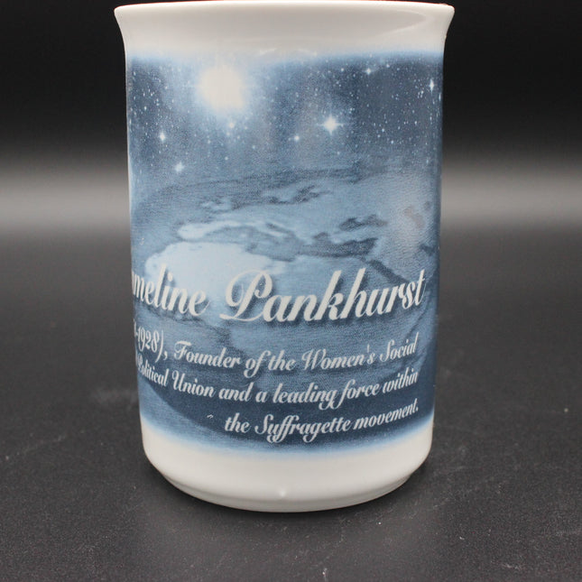 Ceramic mug with a design and Parkhurst text on a dark background