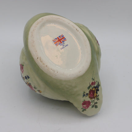 Set of 3 Vintage Swan Planters – Green & Cream Floral Ceramic