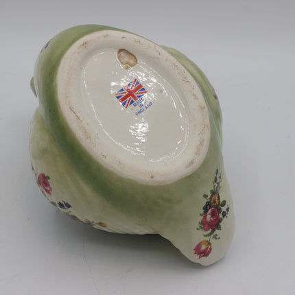 Set of 3 Vintage Swan Planters – Green & Cream Floral Ceramic