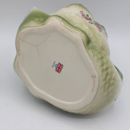 Set of 3 Vintage Swan Planters – Green & Cream Floral Ceramic