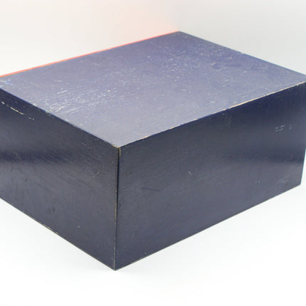 A dark navy blue rectangular wooden box with a glossy finish, photographed on a white background.