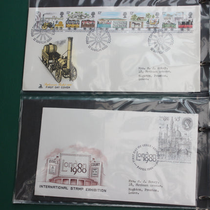 80 British First Day Covers – Early–Mid 1980s in New Thames Album