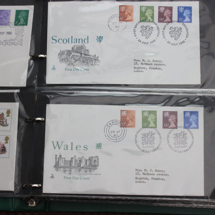 80 British First Day Covers – Early–Mid 1980s in New Thames Album