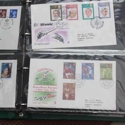 80 British First Day Covers – Early–Mid 1980s in New Thames Album