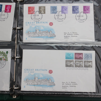 80 British First Day Covers – Early–Mid 1980s in New Thames Album