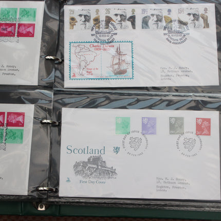 80 British First Day Covers – Early–Mid 1980s in New Thames Album