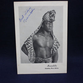 Vintage Autographed Print Massambula British Wrestler 1950's