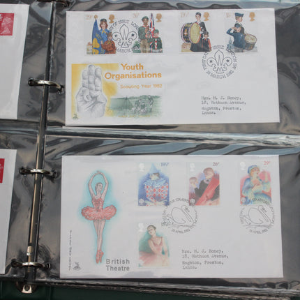 80 British First Day Covers – Early–Mid 1980s in New Thames Album