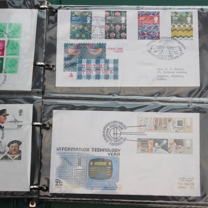 80 British First Day Covers – Early–Mid 1980s in New Thames Album
