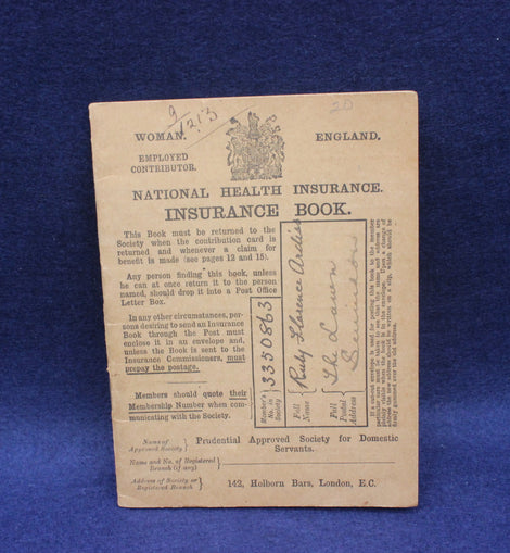Antique 1913 British National Insurance Contributions Book