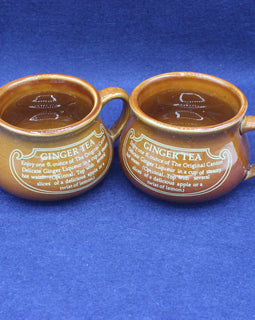 Pair of Vintage Canton Ginger Liqueur Shallow Mugs With Recipe
