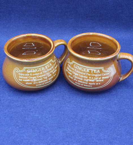 Pair of Vintage Canton Ginger Liqueur Shallow Mugs With Recipe
