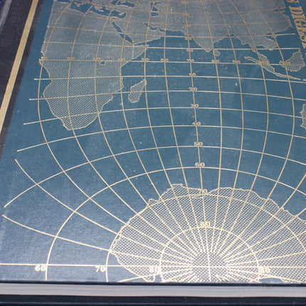 Map of the world with grid lines on a blue background