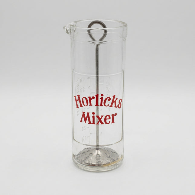 Vintage Horlicks Mixer Glass with Metal Plunger Stirrer, 15cm