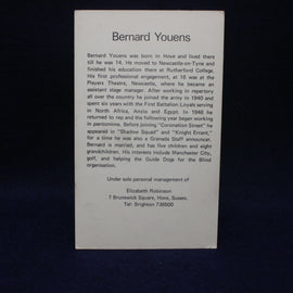 Card with text about Bernard Youens on a dark background