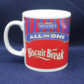 Mug with McVitie's branding on a blue background