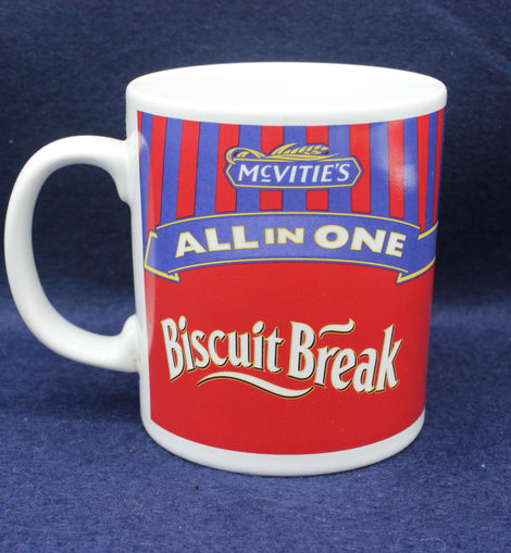 Mug with McVitie's branding on a blue background