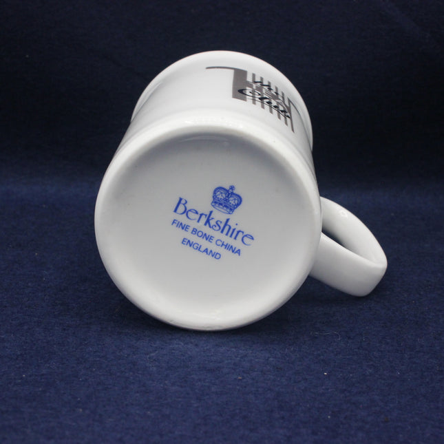 White mug with 'Berkshire' branding on a dark blue background