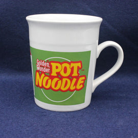 White mug with Golden Wonder Pot Noodle logo on a blue background