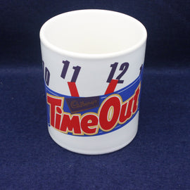 Vintage Cadbury's Time Out Collectors Mug on a blue background