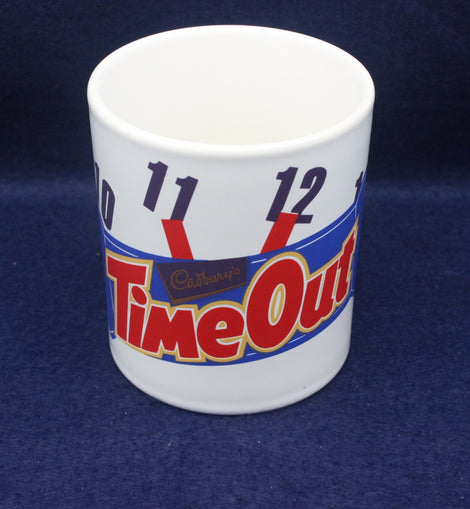 Vintage Cadbury's Time Out Collectors Mug on a blue background