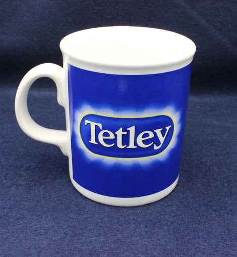 Tetley mug on a dark blue background