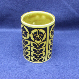 Ceramic Hornsea Pottery Vase with geometric pattern on a blue background