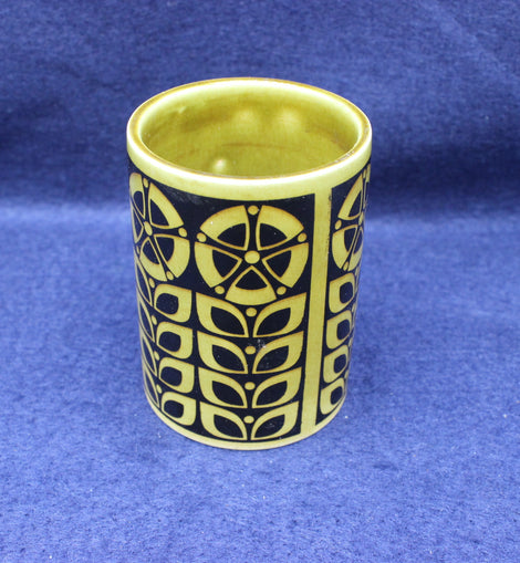 Ceramic Hornsea Pottery Vase with geometric pattern on a blue background