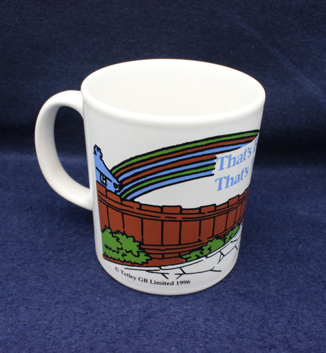 Tetley Tea GB mug on a dark blue back ground