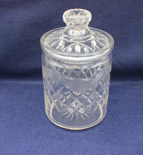Vintage Patterned  Glass Storage Jar with Lid