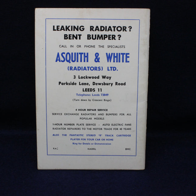 Vintage advertisement card for Asquith & White Radiators Ltd on a dark background