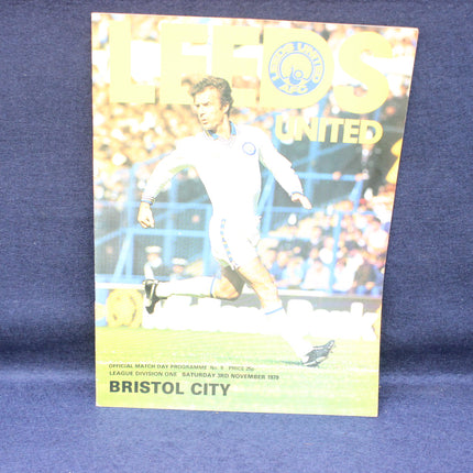 Match day programme for a football match between Leeds United and Bristol City, featuring a player in action on the cover.
