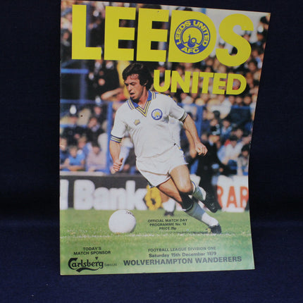 Leeds United football match program cover with a player on the field