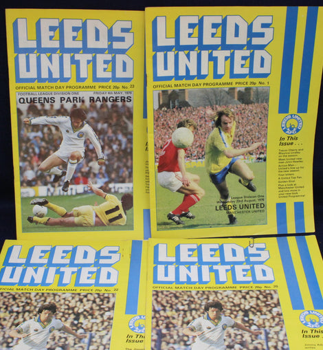 Four Leeds United football match day programmes from the 1970s.