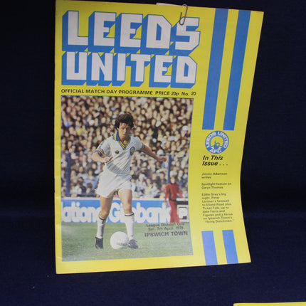 Leeds United football club match day programme from 1980s with player on cover