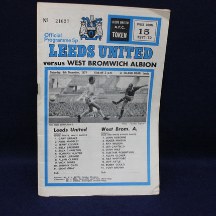 Leeds United vs West Bromwich Albion football match programme from 1971-72 season