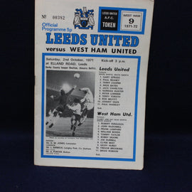 Vintage football match programme for Leeds United vs West Ham United, 1971.