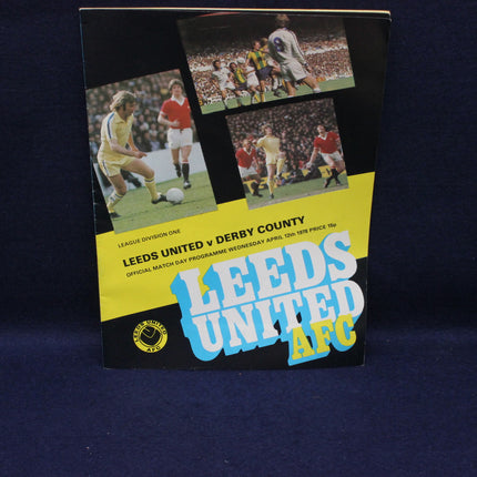 Leeds United AFC match day programme for Leeds United v Derby County on a dark background
