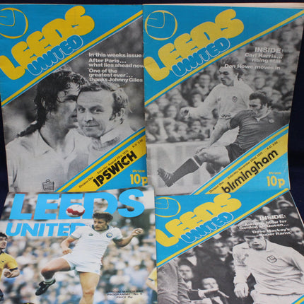 Two vintage Leeds United football club magazines from the 1970s.