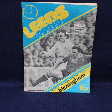 Vintage sports program cover for Leeds United featuring a player in action against Birmingham.