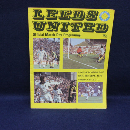Leeds United match day programme from 1976 on a blue background