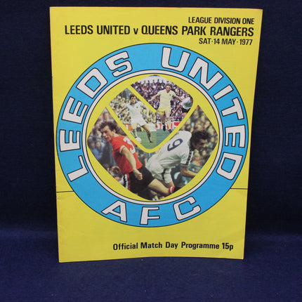 Leeds United AFC match day programme from a 1977 league division one match against Queens Park Rangers.