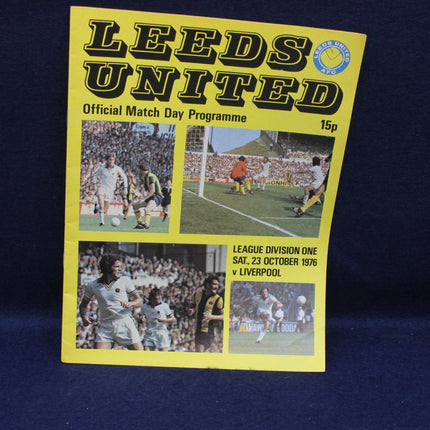 Leeds United official match day programme from 1976 on a blue background