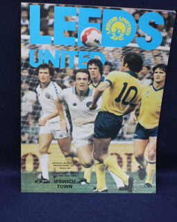 Vintage Leeds United football match programme cover with players and text