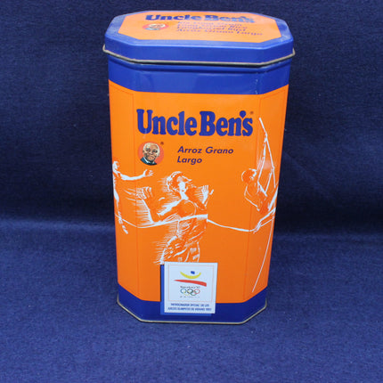Uncle Ben's rice canister on a blue background