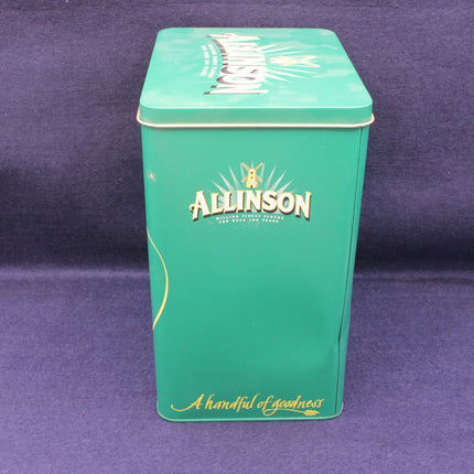Green tin box with Allinson branding on a purple background