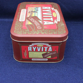 Ryvita Crispbread tin on a blue background