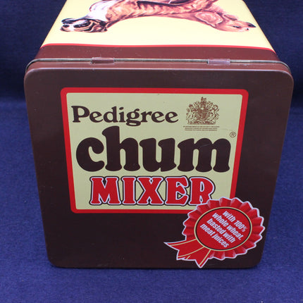 Pedigree Chum Mixer tin on a blue background