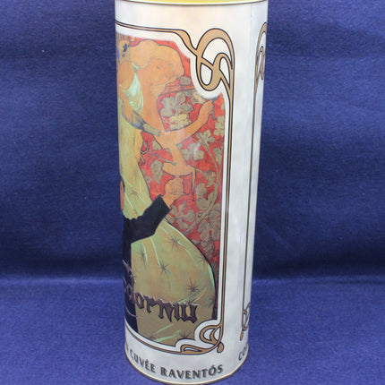 Decorative bottle with artistic design on a blue background