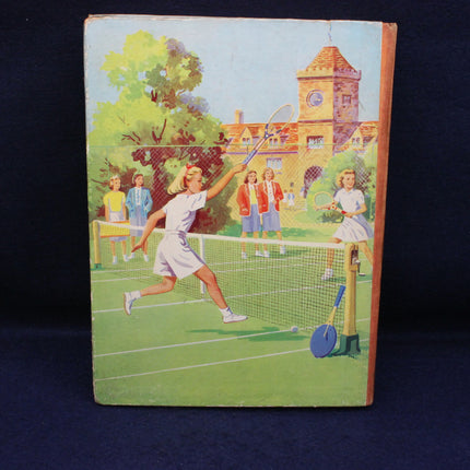 Vintage book cover with illustration of a tennis match on a court